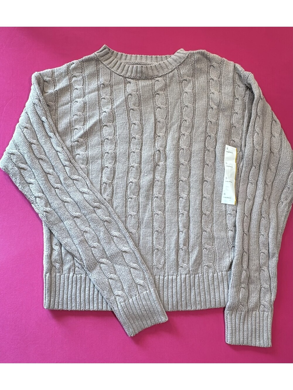 Wild Fable Cable‑Knit Sweater Gray Size S – Chunky Crew Neck Soft Cotton Blend